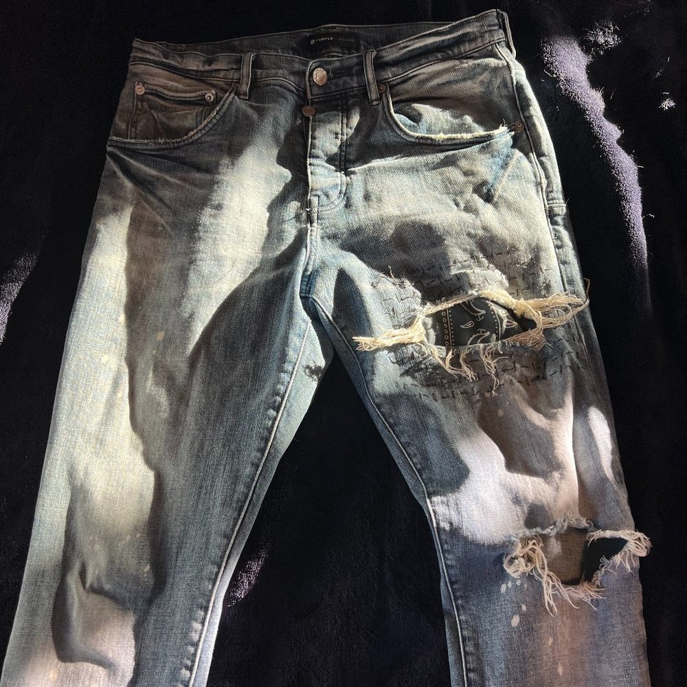 Blue Bandana Purple Brand Jeans - Style: P002 (Slim taper) Size 32 (Distressed)